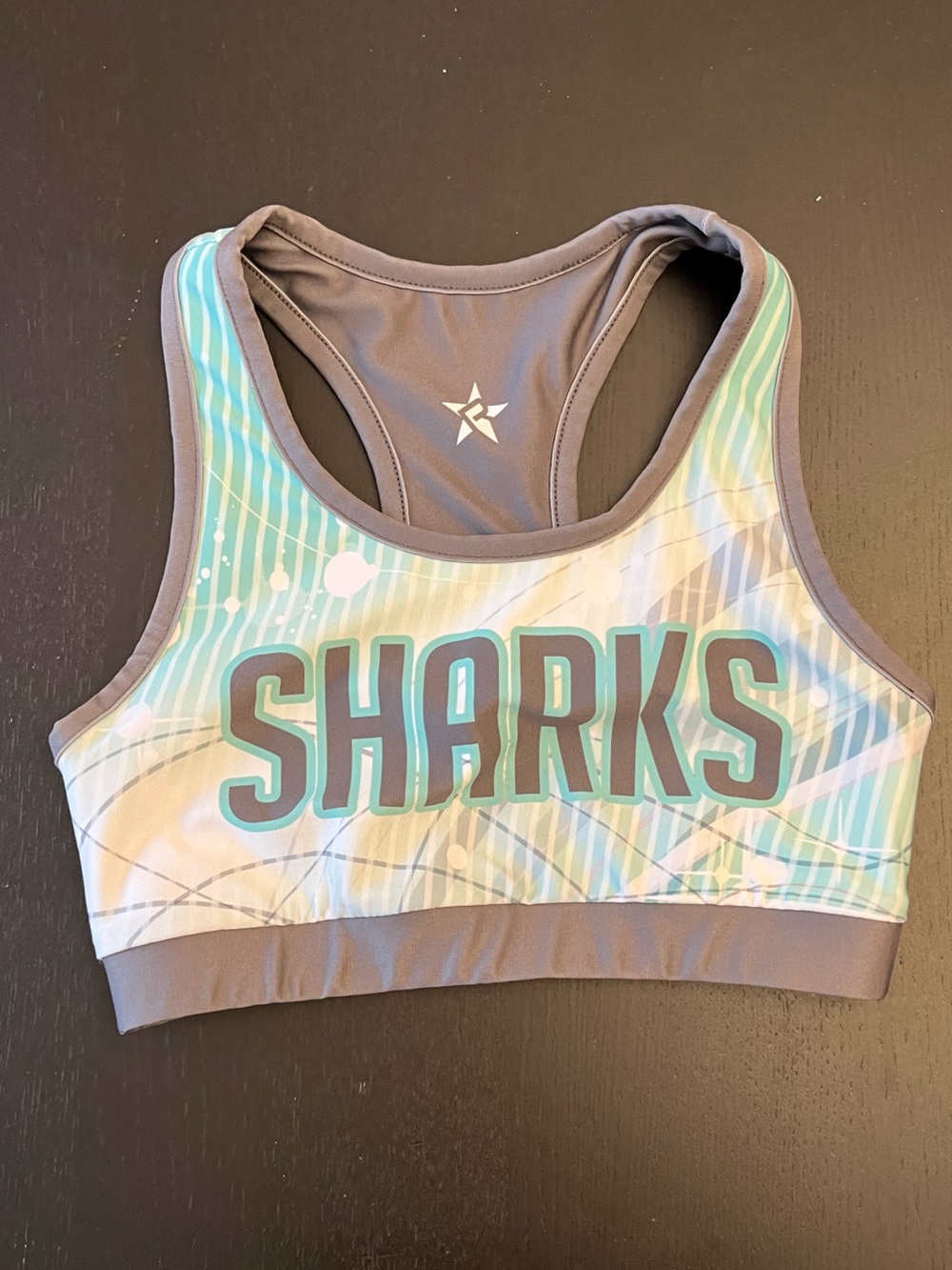 Sharks Graphic Racerback Crop Top — Gray and Aqua